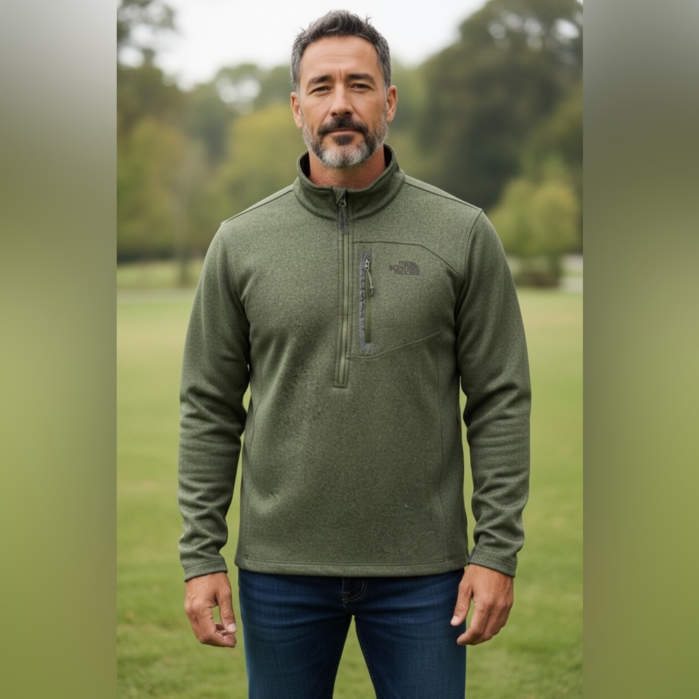 NWOT The North Face Men’s Olive Green Half-Zip Pullover! Large!